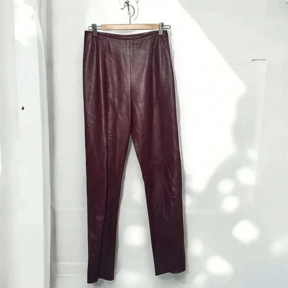 Danier genuine leather Merlot wine  red pants 4 Y2K - Picture 1 of 5